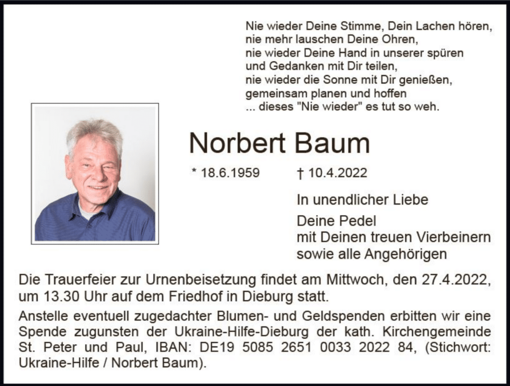 Traueranzeige für Norbert Baum von Petra Baum